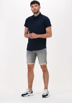 blauwe dstrezzed casual overhemd shirt button down s/s melange pique