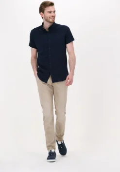 blauwe dstrezzed casual overhemd shirt button down s/s melange pique