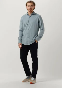 blauwe dstrezzed casual overhemd kirk shirt melange pique