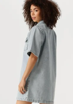 blauwe edited mini jurk asta denim dress