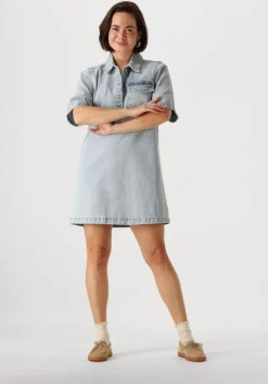 blauwe edited mini jurk asta denim dress