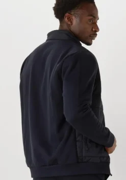 blauwe gentiluomo gewatteerde jas cardigan zip