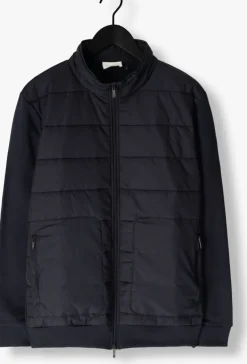blauwe gentiluomo gewatteerde jas cardigan zip