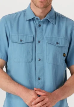 blauwe g-star raw casual overhemd marine slim shirt ss