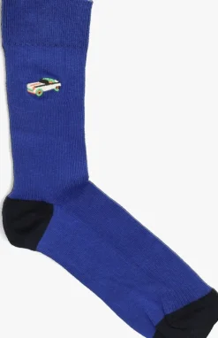 blauwe happy socks sokken ribbed embroidery car
