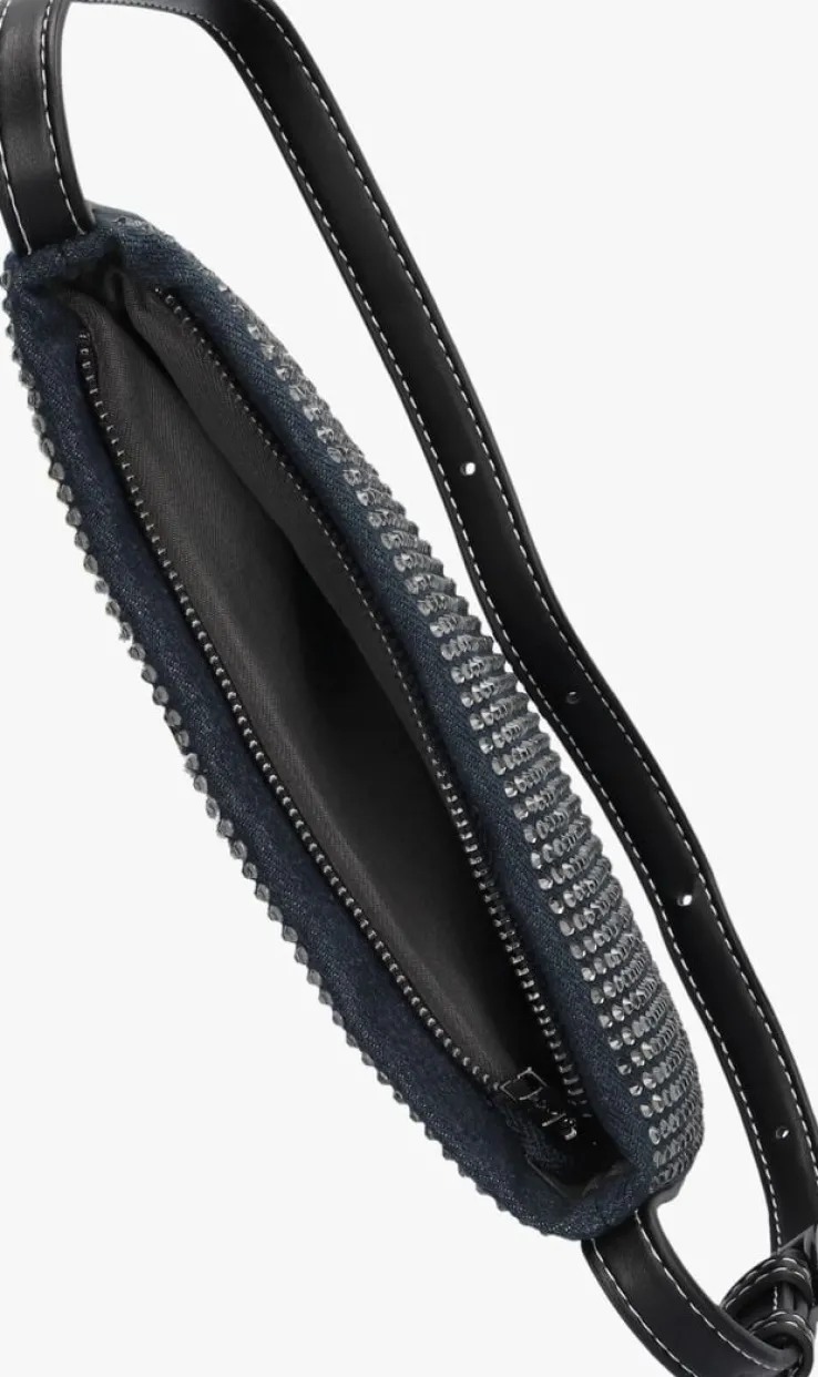 blauwe hvisk schoudertas halo denim embellished