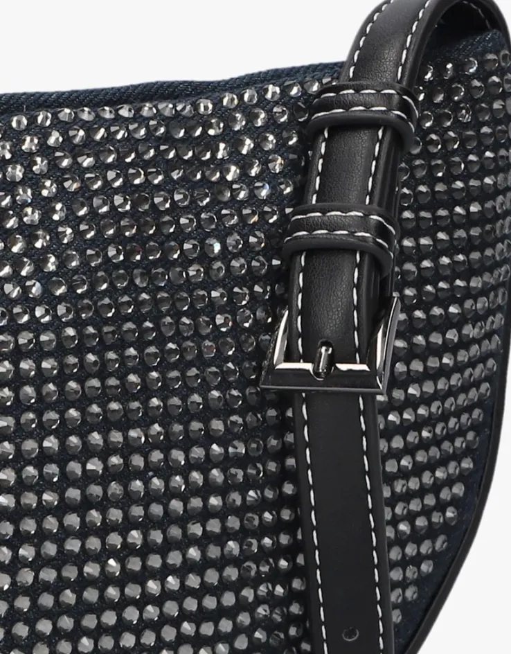 blauwe hvisk schoudertas halo denim embellished