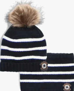 blauwe ikks muts set tricot