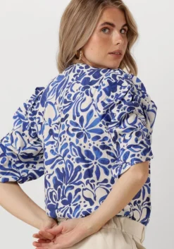 blauwe jansen amsterdam top wbf180 woven printed top v-neck short sleeve