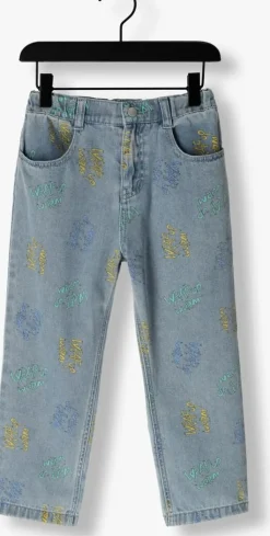 blauwe jelly mallow straight leg jeans wrap-up denim pants