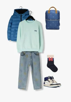 blauwe jelly mallow straight leg jeans wrap-up denim pants