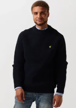 blauwe lyle & scott trui shaker stitch mock neck jumper