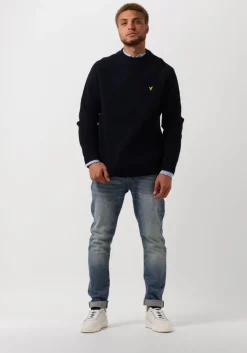 blauwe lyle & scott trui shaker stitch mock neck jumper