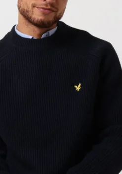 blauwe lyle & scott trui shaker stitch mock neck jumper