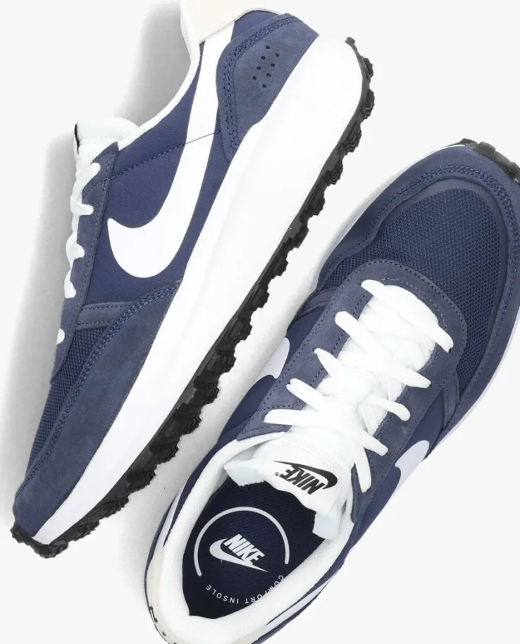 blauwe nike lage sneakers waffle nav