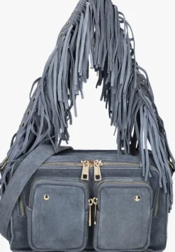 blauwe núnoo schoudertas ellie fringe suède