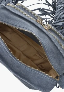 blauwe núnoo schoudertas ellie fringe suède