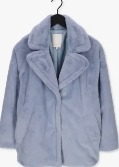 blauwe notre-v faux fur jas fur coat short