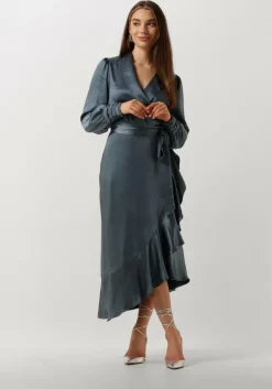 blauwe notre-v midi jurk nv-dorissa satin dress