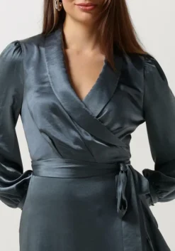 blauwe notre-v midi jurk nv-dorissa satin dress