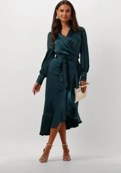 blauwe notre-v midi jurk nv-dorissa satin dress