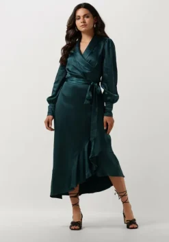 blauwe notre-v midi jurk nv-dorissa satin dress