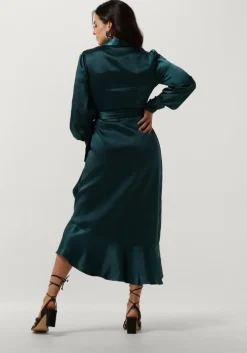 blauwe notre-v midi jurk nv-dorissa satin dress