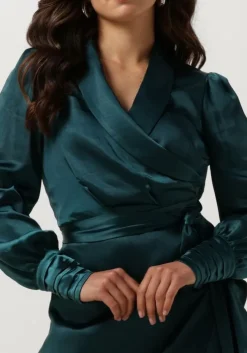 blauwe notre-v midi jurk nv-dorissa satin dress