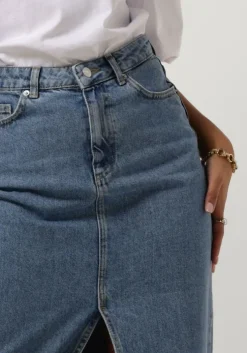 blauwe notre-v midirok denim maxi skirt