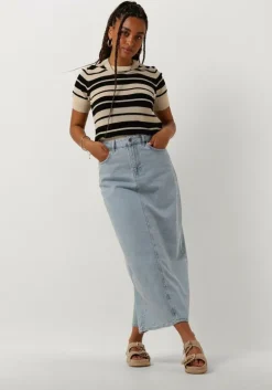 blauwe object midirok objellen mw long denim skirt