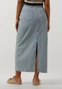 blauwe object midirok objellen mw long denim skirt