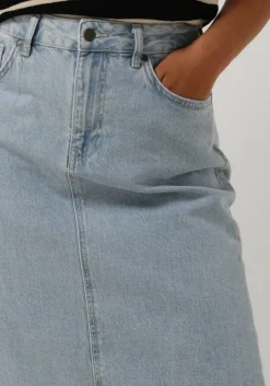 blauwe object midirok objellen mw long denim skirt