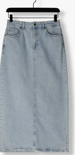 blauwe object midirok objellen mw long denim skirt