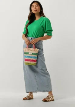 blauwe object midirok objellen mw long denim skirt
