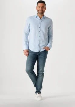 blauwe pme legend casual overhemd long sleeve shirt cotton linen 2 tone