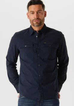blauwe pme legend casual overhemd long sleeve shirt light gd poplin stretch