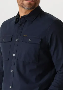 blauwe pme legend casual overhemd long sleeve shirt light gd poplin stretch