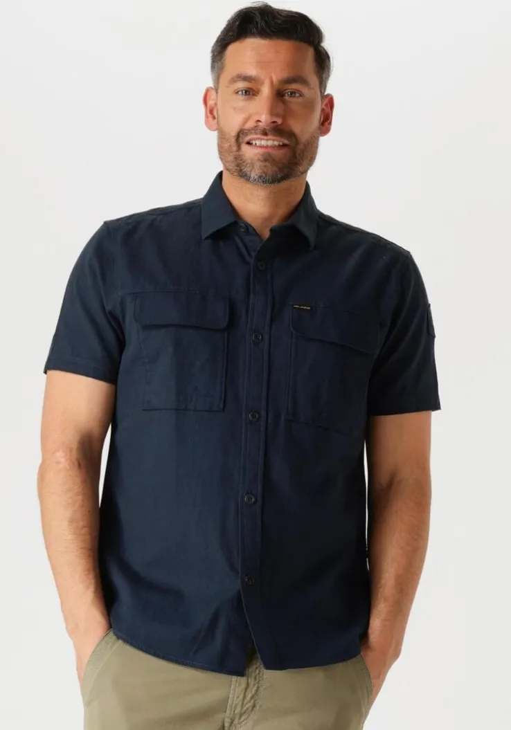 blauwe pme legend casual overhemd short sleeve shirt slub cotton