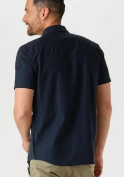 blauwe pme legend casual overhemd short sleeve shirt slub cotton