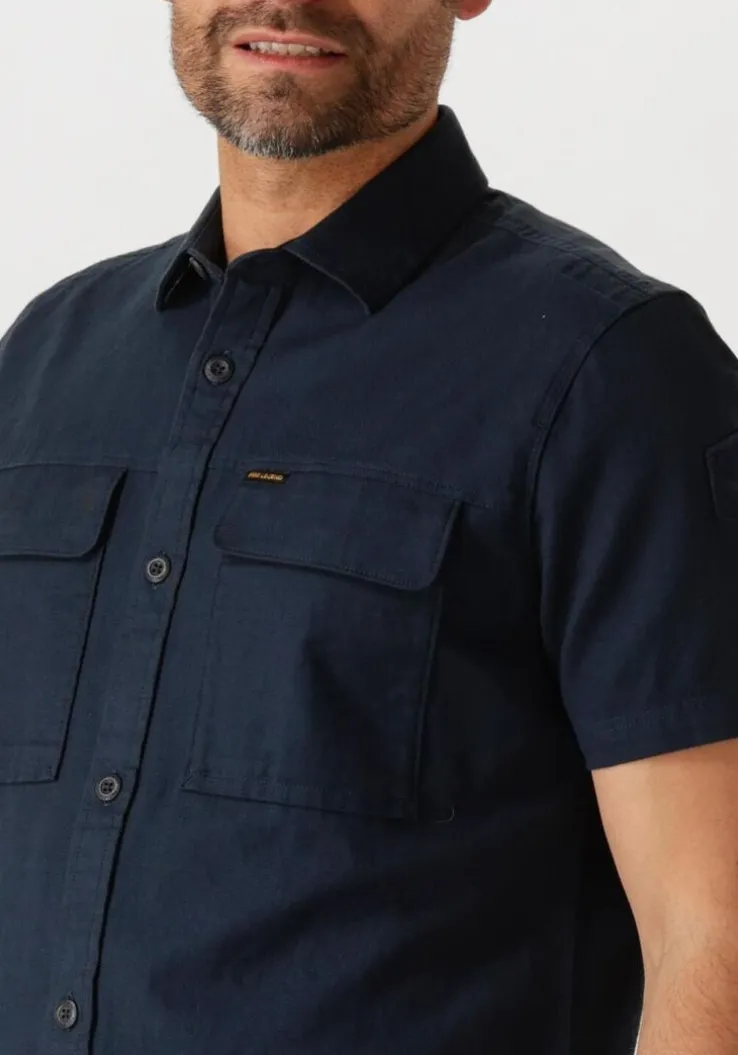 blauwe pme legend casual overhemd short sleeve shirt slub cotton