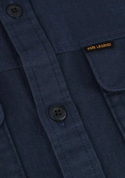 blauwe pme legend casual overhemd short sleeve shirt slub cotton