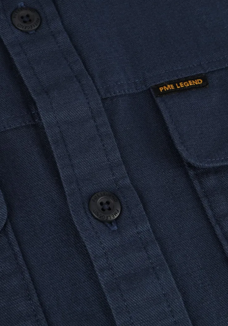 blauwe pme legend casual overhemd short sleeve shirt slub cotton