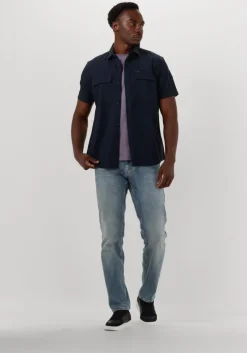 blauwe pme legend casual overhemd short sleeve shirt slub cotton