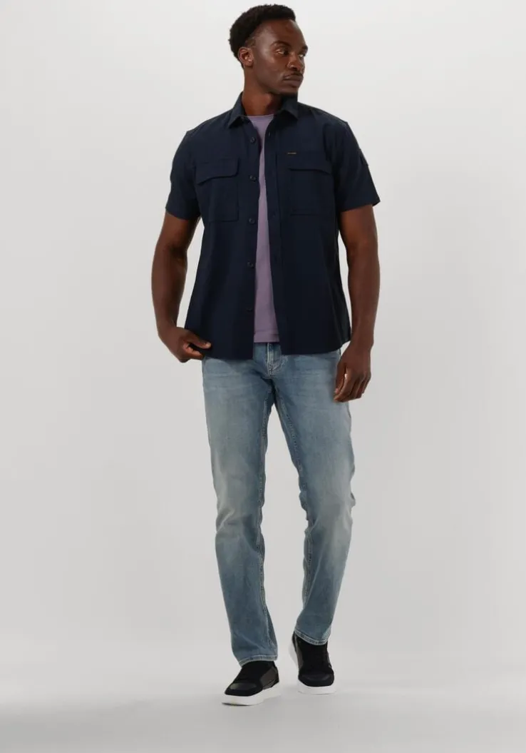 blauwe pme legend casual overhemd short sleeve shirt slub cotton