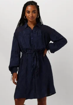 blauwe pom amsterdam mini jurk jacquard midnight blue