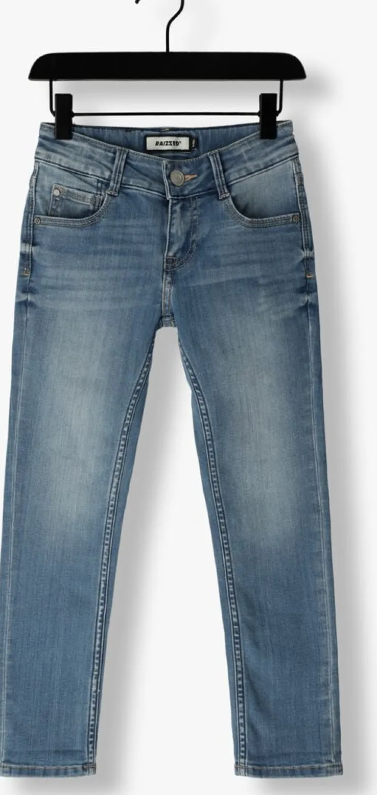 blauwe raizzed straight leg jeans santiago