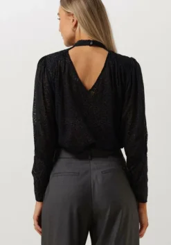 blauwe scotch & soda blouses mock neck top with open back detail