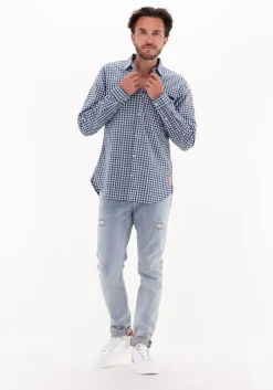 blauwe scotch & soda casual overhemd indigo yarn-dyed checked shirt