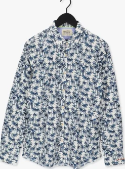 blauwe scotch & soda casual overhemd slim fit printed poplin shirt