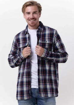 blauwe scotch & soda casual overhemd regular fit mid-weight brushed flannel check shirt